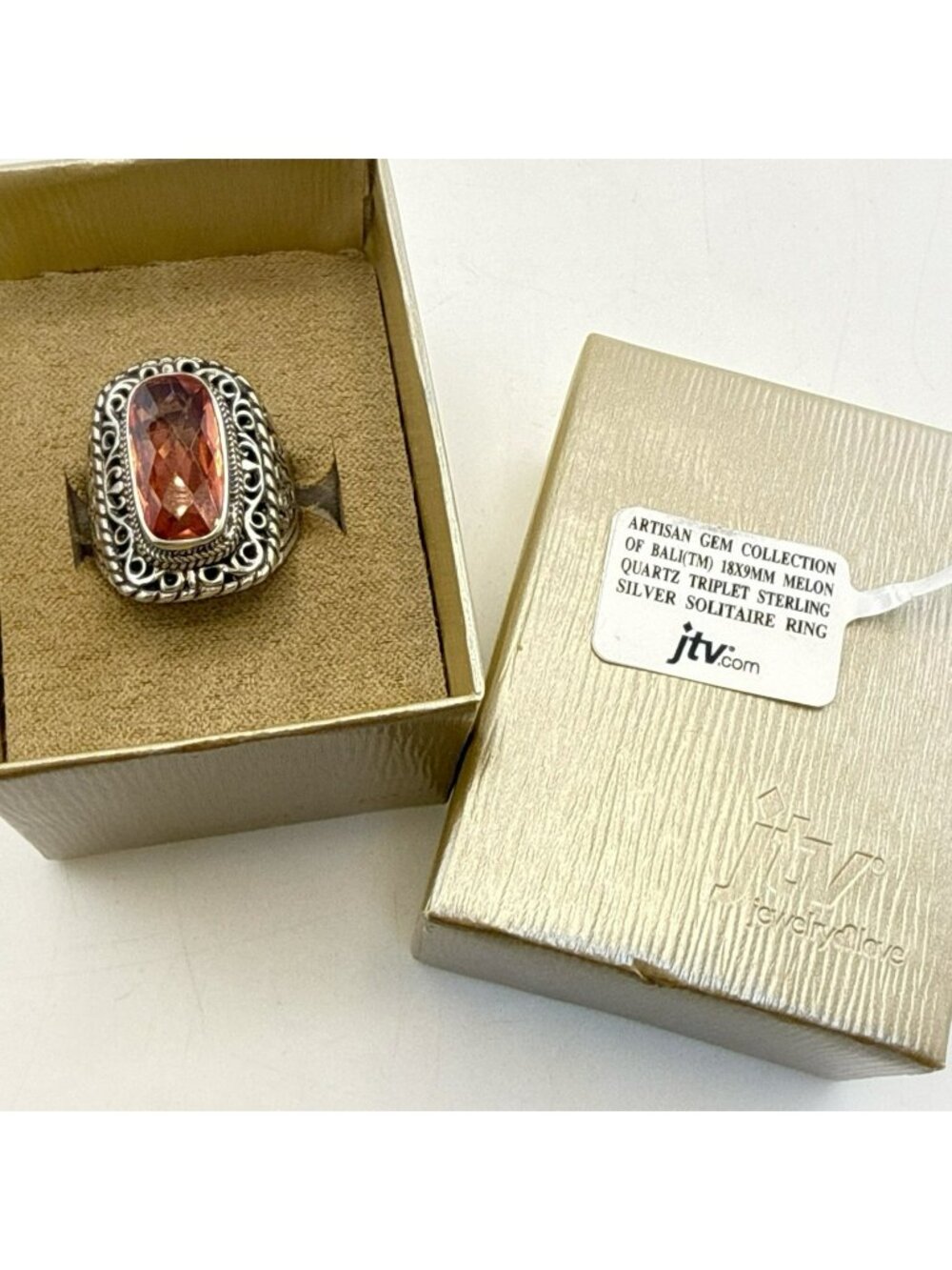 Sarda Sterling Silver Ring Melon Quartz Pebbled Sz 9 JTV Caviar Bali 925